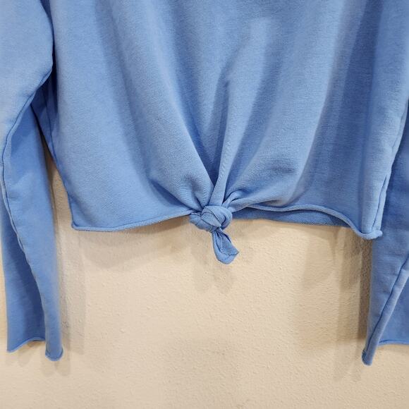 Aerie Light Blue Long Sleeve Cropped Knot Front Sweater Top Size XS - Picture 3 of 8